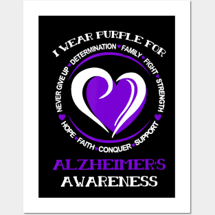 I WEAR PURPLE FOR ALZHEIMER AWARENESS NEVER GIVE UP Gift Posters and Art